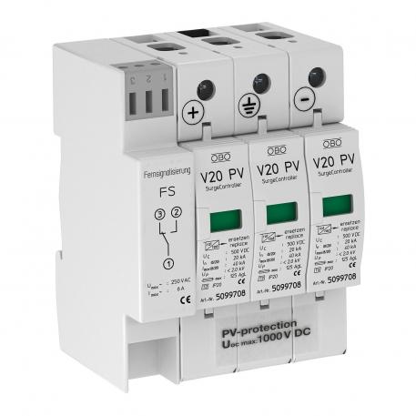 PV surge protection V20, 1,000 V DC with remote signalling 3 | IP20