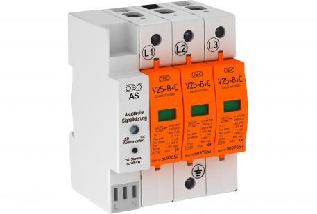 Combination arrester V25 3-pole 280 V with acoustic signalling