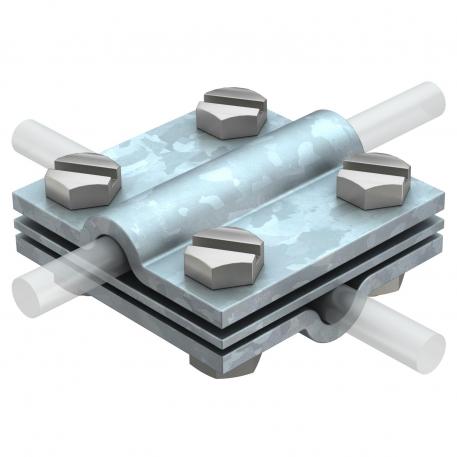 Cross-connector with intermediate plate for Rd 8−10 mm, wide version FT Rd 8-10 | Hot-dip galvanised